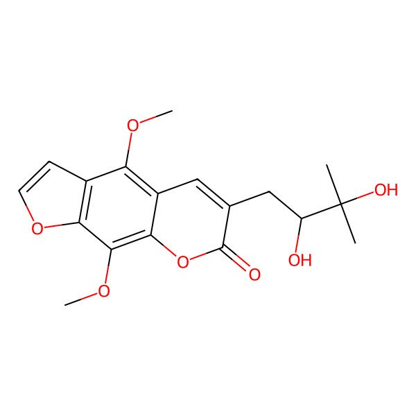 2D Structure of 6-[(2S)-2,3-dihydroxy-3-methylbutyl]-4,9-dimethoxyfuro[3,2-g]chromen-7-one