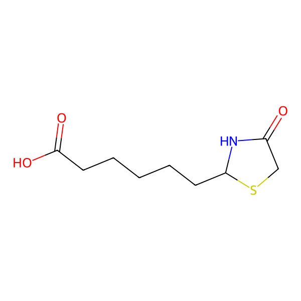 2D Structure of 6-[(2S)-4-oxo-1,3-thiazolidin-2-yl]hexanoic acid