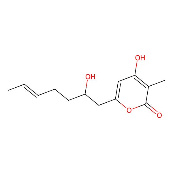 2D Structure of 6-(2'S-hydroxy-5'E-ene-1'-heptyl)-4-hydroxy-3-methyl-2H-pyran-2-one