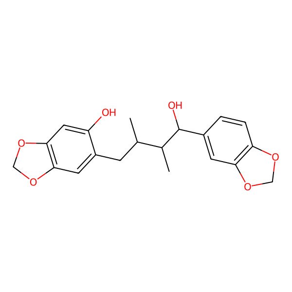 2D Structure of 6-[(2S,3R,4S)-4-(1,3-benzodioxol-5-yl)-4-hydroxy-2,3-dimethylbutyl]-1,3-benzodioxol-5-ol