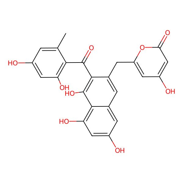 2D Structure of 6-[[3-(2,4-Dihydroxy-6-methylbenzoyl)-4,5,7-trihydroxynaphthalen-2-yl]methyl]-4-hydroxypyran-2-one