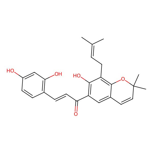 2D Structure of 6-(3-(2',4'-Dihydroxyphenyl)acryloyl)-7-hydroxy-2,2-dimethyl-8-(3-methyl-2-butenyl)-2H-benzopyran