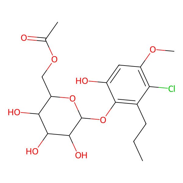 2D Structure of [6-(3-Chloro-6-hydroxy-4-methoxy-2-propylphenoxy)-3,4,5-trihydroxyoxan-2-yl]methyl acetate