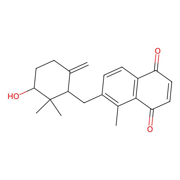 2D Structure of 6-[(3-Hydroxy-2,2-dimethyl-6-methylidenecyclohexyl)methyl]-5-methylnaphthalene-1,4-dione