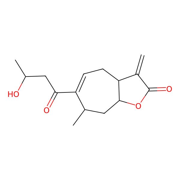 2D Structure of 6-(3-hydroxybutanoyl)-7-methyl-3-methylidene-4,7,8,8a-tetrahydro-3aH-cyclohepta[b]furan-2-one