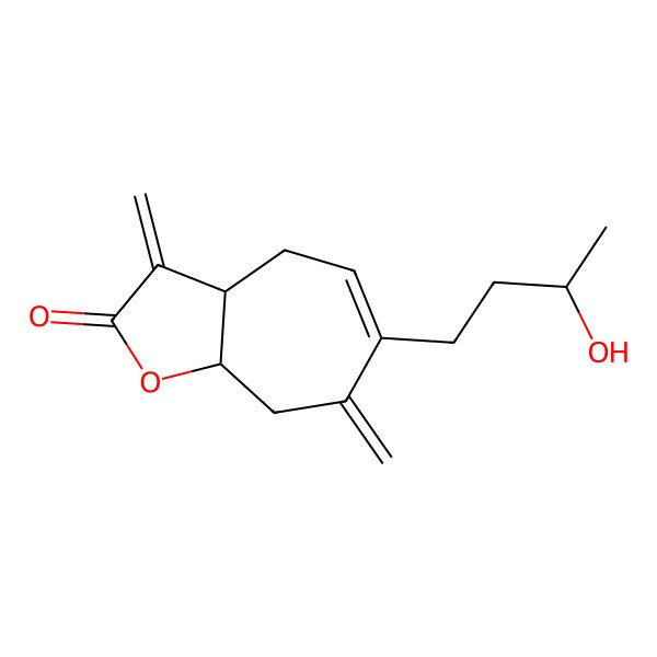 2D Structure of 6-(3-Hydroxybutyl)-3,7-dimethylidene-3a,4,8,8a-tetrahydrocyclohepta[b]furan-2-one