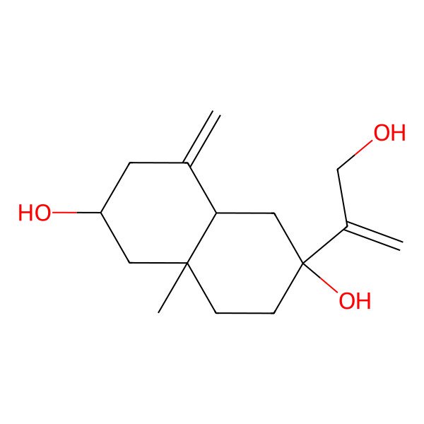 2D Structure of 6-(3-hydroxyprop-1-en-2-yl)-8a-methyl-4-methylidene-2,3,4a,5,7,8-hexahydro-1H-naphthalene-2,6-diol 2D Structure of 6-(3-hydroxyprop-1-en-2-yl)-8a-methyl-4-methylidene-2,3,4a,5,7,8-hexahydro-1H-naphthalene-2,6-diol