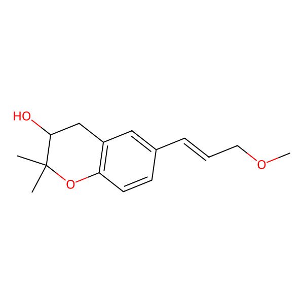 2D Structure of 6-(3-Methoxyprop-1-enyl)-2,2-dimethyl-3,4-dihydrochromen-3-ol 2D Structure of 6-(3-Methoxyprop-1-enyl)-2,2-dimethyl-3,4-dihydrochromen-3-ol