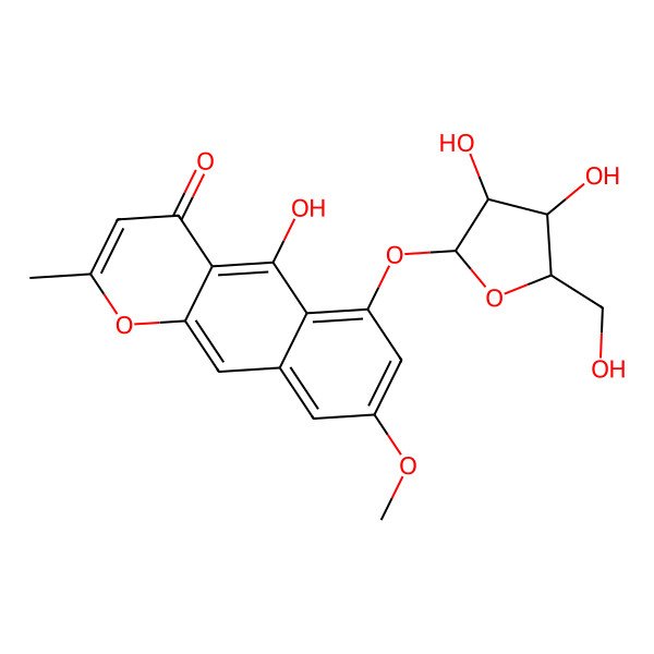 2D Structure of 6-[3,4-Dihydroxy-5-(hydroxymethyl)oxolan-2-yl]oxy-5-hydroxy-8-methoxy-2-methylbenzo[g]chromen-4-one