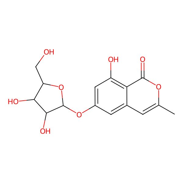 2D Structure of 6-[3,4-Dihydroxy-5-(hydroxymethyl)oxolan-2-yl]oxy-8-hydroxy-3-methylisochromen-1-one