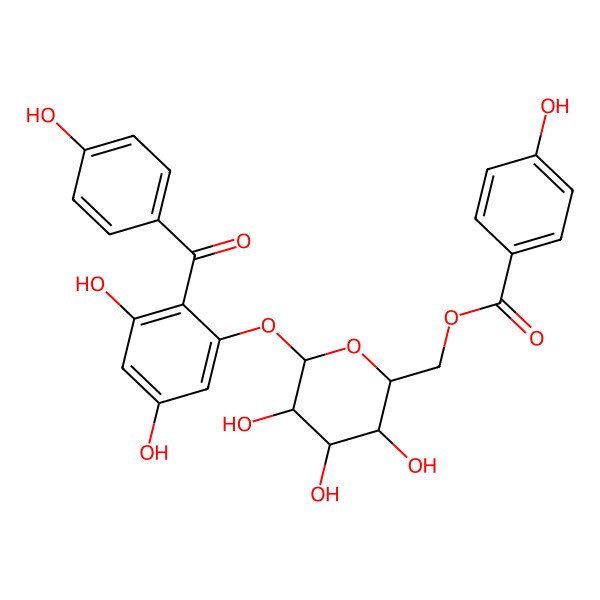 2D Structure of [6-[3,5-Dihydroxy-2-(4-hydroxybenzoyl)phenoxy]-3,4,5-trihydroxyoxan-2-yl]methyl 4-hydroxybenzoate