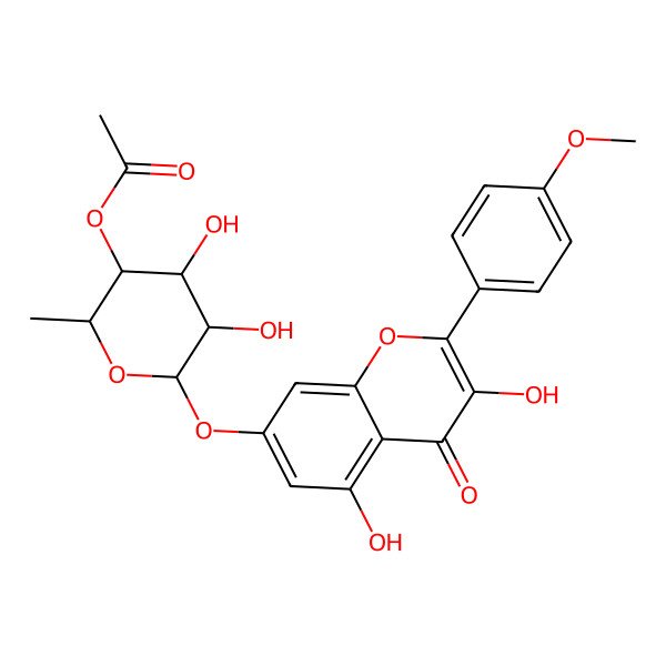 2D Structure of [6-[3,5-Dihydroxy-2-(4-methoxyphenyl)-4-oxochromen-7-yl]oxy-4,5-dihydroxy-2-methyloxan-3-yl] acetate