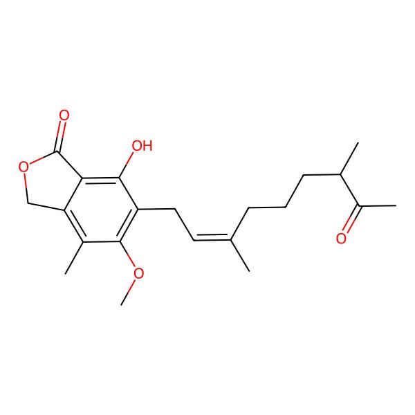 2D Structure of 6-(3,7-dimethyl-8-oxonon-2-enyl)-7-hydroxy-5-methoxy-4-methyl-3H-2-benzofuran-1-one