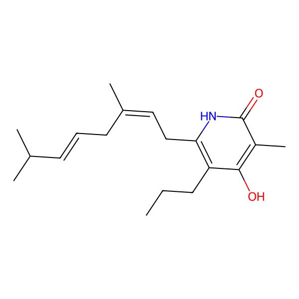 2D Structure of 6-(3,7-dimethylocta-2,5-dienyl)-4-hydroxy-3-methyl-5-propyl-1H-pyridin-2-one