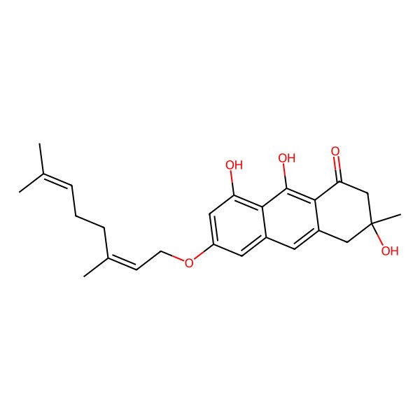 2D Structure of 6-(3,7-Dimethylocta-2,6-dienoxy)-3,8,9-trihydroxy-3-methyl-2,4-dihydroanthracen-1-one 2D Structure of 6-(3,7-Dimethylocta-2,6-dienoxy)-3,8,9-trihydroxy-3-methyl-2,4-dihydroanthracen-1-one