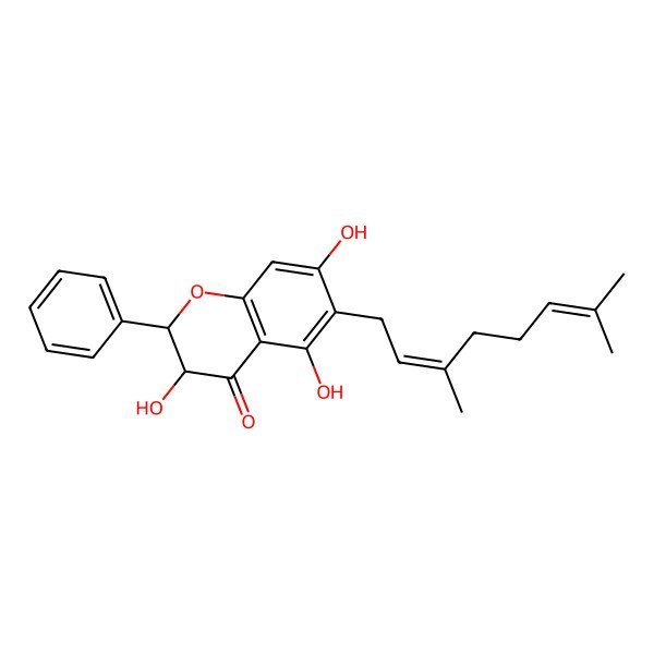 2D Structure of 6-(3,7-Dimethylocta-2,6-dienyl)-3,5,7-trihydroxy-2-phenyl-2,3-dihydrochromen-4-one 2D Structure of 6-(3,7-Dimethylocta-2,6-dienyl)-3,5,7-trihydroxy-2-phenyl-2,3-dihydrochromen-4-one
