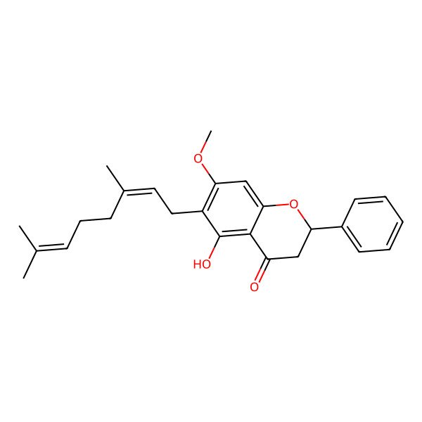 2D Structure of 6-(3,7-Dimethylocta-2,6-dienyl)-5-hydroxy-7-methoxy-2-phenyl-2,3-dihydrochromen-4-one