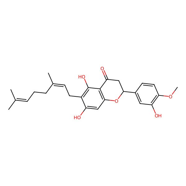 2D Structure of 6-(3,7-Dimethylocta-2,6-dienyl)-5,7-dihydroxy-2-(3-hydroxy-4-methoxyphenyl)-2,3-dihydrochromen-4-one