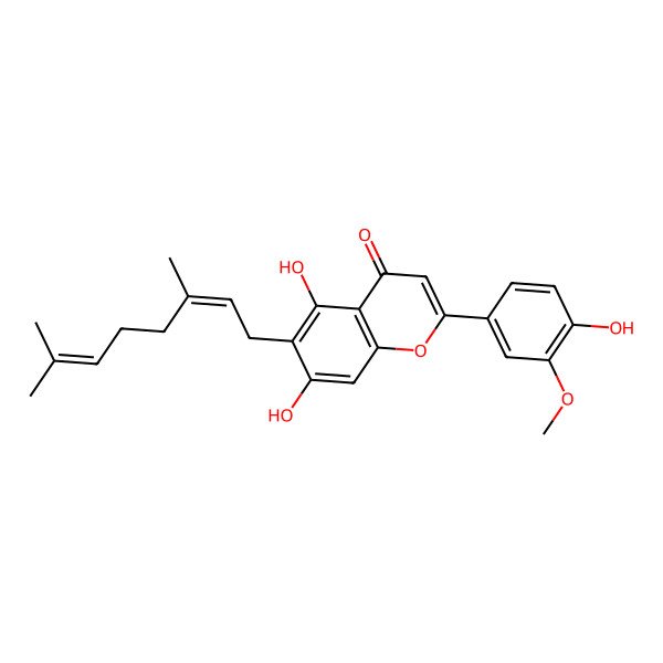 2D Structure of 6-(3,7-Dimethylocta-2,6-dienyl)-5,7-dihydroxy-2-(4-hydroxy-3-methoxyphenyl)chromen-4-one