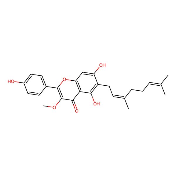 2D Structure of 6-(3,7-Dimethylocta-2,6-dienyl)-5,7-dihydroxy-2-(4-hydroxyphenyl)-3-methoxychromen-4-one