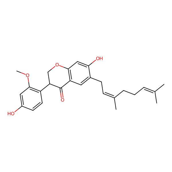 2D Structure of 6-(3,7-Dimethylocta-2,6-dienyl)-7-hydroxy-3-(4-hydroxy-2-methoxyphenyl)-2,3-dihydrochromen-4-one