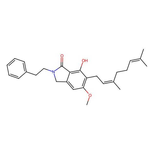 2D Structure of 6-(3,7-dimethylocta-2,6-dienyl)-7-hydroxy-5-methoxy-2-(2-phenylethyl)-3H-isoindol-1-one