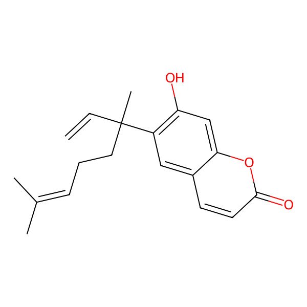 2D Structure of 6-[(3R)-3,7-dimethylocta-1,6-dien-3-yl]-7-hydroxychromen-2-one