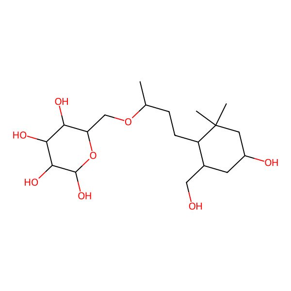 2D Structure of 6-[4-[4-Hydroxy-6-(hydroxymethyl)-2,2-dimethylcyclohexyl]butan-2-yloxymethyl]oxane-2,3,4,5-tetrol