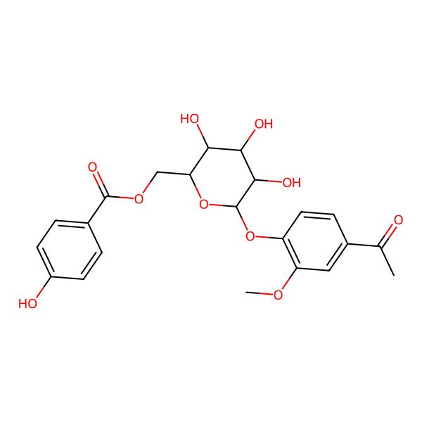 2D Structure of [6-(4-Acetyl-2-methoxyphenoxy)-3,4,5-trihydroxyoxan-2-yl]methyl 4-hydroxybenzoate