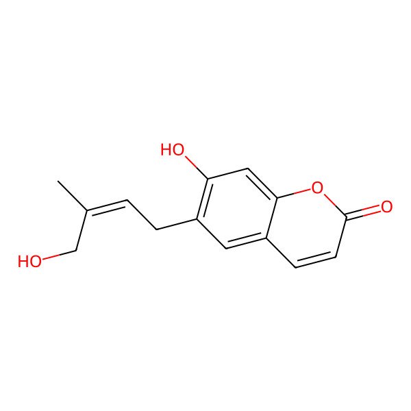 2D Structure of 6-(4-Hydroxy-3-methyl-2-butenyl)-7-hydroxy coumarin