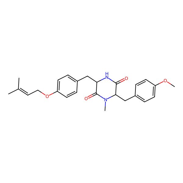2D Structure of 6-[(4-Methoxyphenyl)methyl]-1-methyl-3-[[4-(3-methylbut-2-enoxy)phenyl]methyl]piperazine-2,5-dione