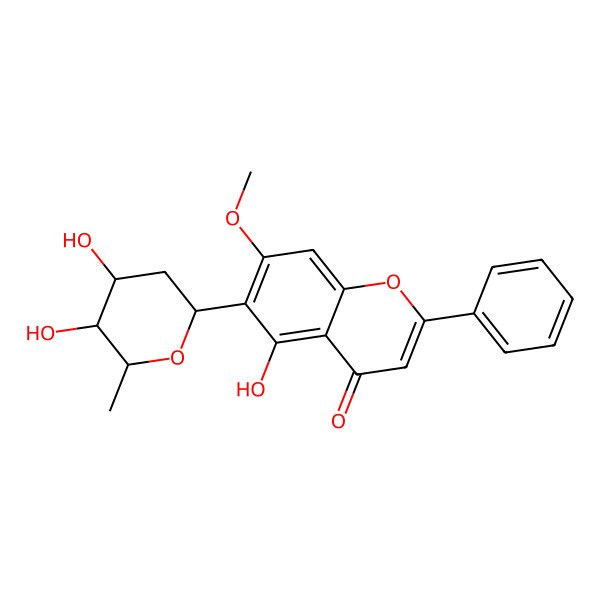 2D Structure of 6-(4,5-Dihydroxy-6-methyloxan-2-yl)-5-hydroxy-7-methoxy-2-phenylchromen-4-one