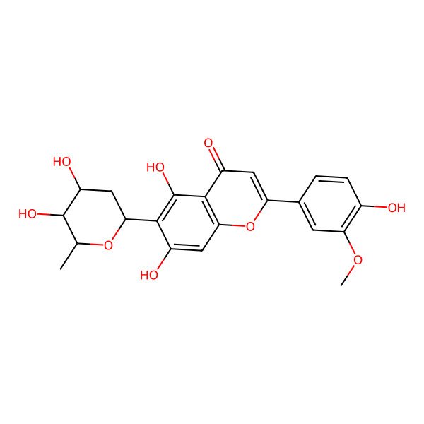 2D Structure of 6-(4,5-Dihydroxy-6-methyloxan-2-yl)-5,7-dihydroxy-2-(4-hydroxy-3-methoxyphenyl)chromen-4-one 2D Structure of 6-(4,5-Dihydroxy-6-methyloxan-2-yl)-5,7-dihydroxy-2-(4-hydroxy-3-methoxyphenyl)chromen-4-one