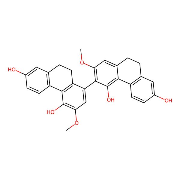 2D Structure of 6-(4,7-Dihydroxy-3-methoxy-9,10-dihydrophenanthren-1-yl)-7-methoxy-9,10-dihydrophenanthrene-2,5-diol 2D Structure of 6-(4,7-Dihydroxy-3-methoxy-9,10-dihydrophenanthren-1-yl)-7-methoxy-9,10-dihydrophenanthrene-2,5-diol