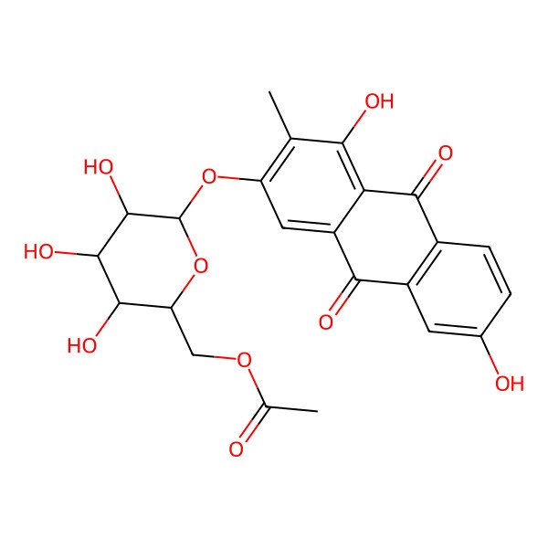 2D Structure of [6-(4,7-Dihydroxy-3-methyl-9,10-dioxoanthracen-2-yl)oxy-3,4,5-trihydroxyoxan-2-yl]methyl acetate