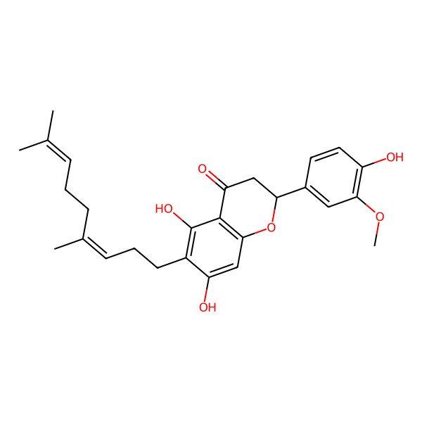 2D Structure of 6-(4,8-Dimethylnona-3,7-dienyl)-5,7-dihydroxy-2-(4-hydroxy-3-methoxyphenyl)-2,3-dihydrochromen-4-one