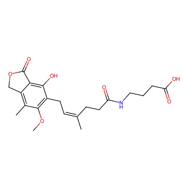 2D Structure of 6-[5-(1-carboxy-4-N-carboxylate)-3-methylpent-2-enyl]-7-hydroxy-5-methoxy-4-methylphthalan-1-one