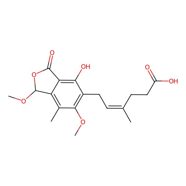 2D Structure of 6-(5-Carboxy-3-methylpent-2-enyl)-7-hydroxy-3,5-dimethoxy-4-methylphthalan-1-one