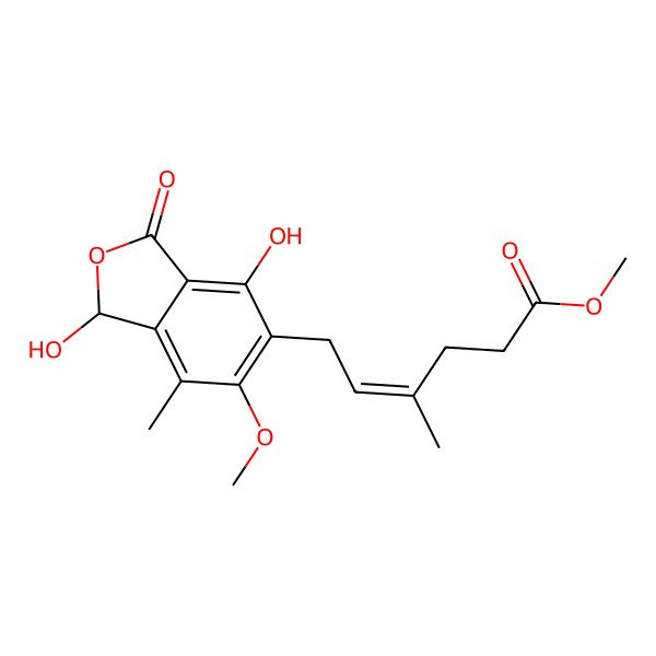 2D Structure of 6-(5-Methoxycarbonyl-3-methylpent-2-enyl)-3,7-dihydroxy-5-methoxy-4-methylphthalan-1-one