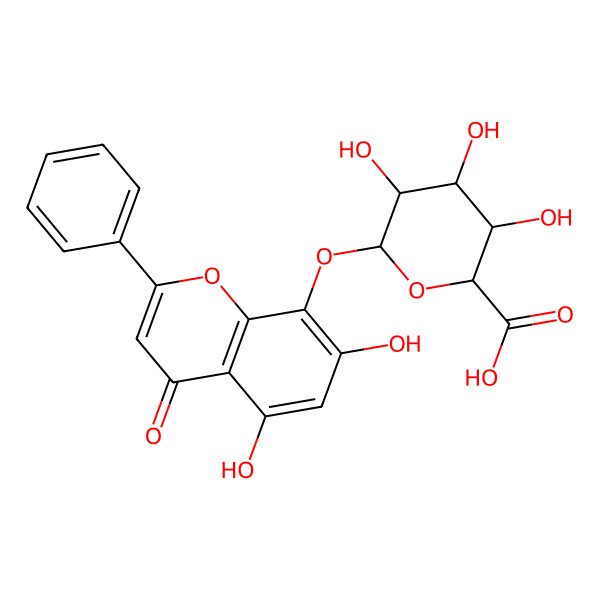 2D Structure of 6-(5,7-Dihydroxy-4-oxo-2-phenylchromen-8-yl)oxy-3,4,5-trihydroxyoxane-2-carboxylic acid