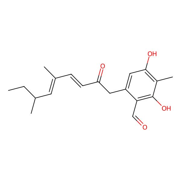 2D Structure of 6-(5,7-Dimethyl-2-oxonona-3,5-dienyl)-2,4-dihydroxy-3-methylbenzaldehyde