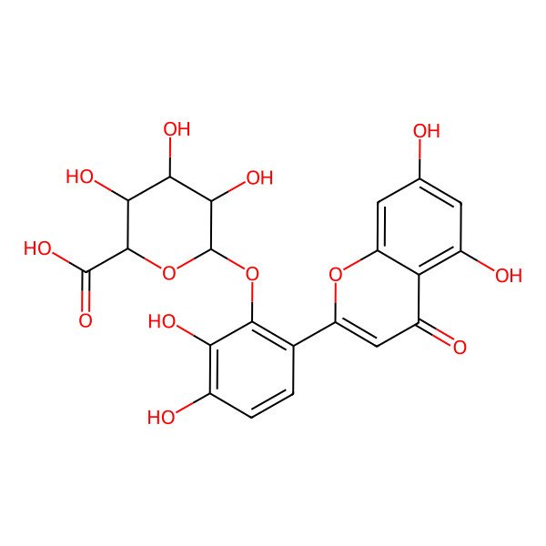 2D Structure of 6-[6-(5,7-Dihydroxy-4-oxochromen-2-yl)-2,3-dihydroxyphenoxy]-3,4,5-trihydroxyoxane-2-carboxylic acid