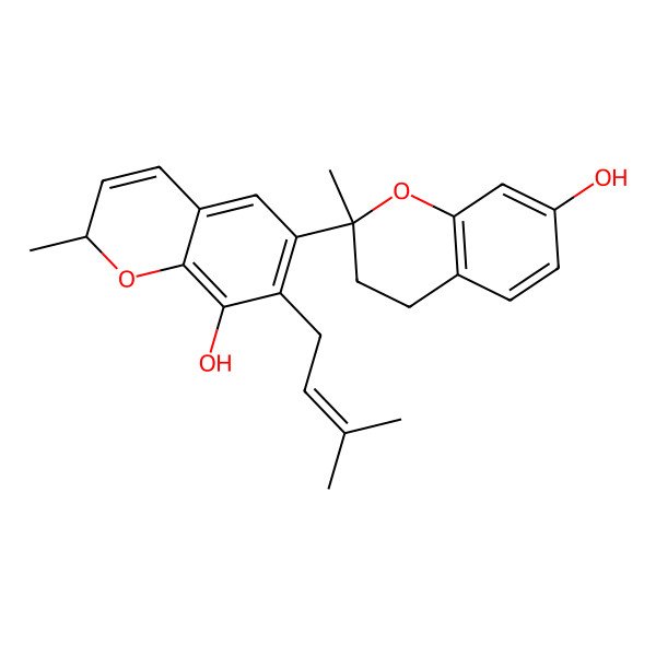 2D Structure of 6-(7-hydroxy-2-methyl-3,4-dihydrochromen-2-yl)-2-methyl-7-(3-methylbut-2-enyl)-2H-chromen-8-ol