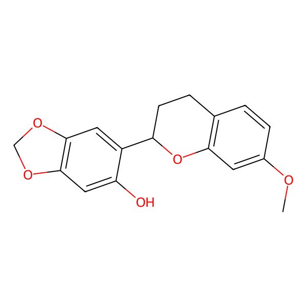 2D Structure of 6-(7-methoxy-3,4-dihydro-2H-chromen-2-yl)-1,3-benzodioxol-5-ol