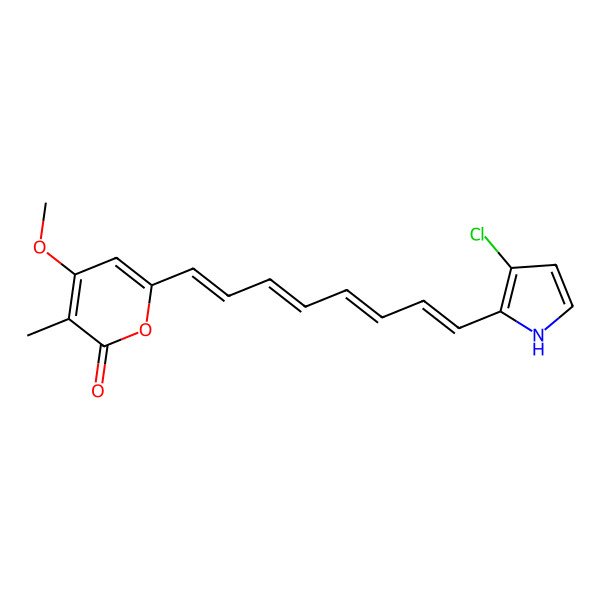 2D Structure of 6-[8-(3-chloro-1H-pyrrol-2-yl)octa-1,3,5,7-tetraenyl]-4-methoxy-3-methylpyran-2-one