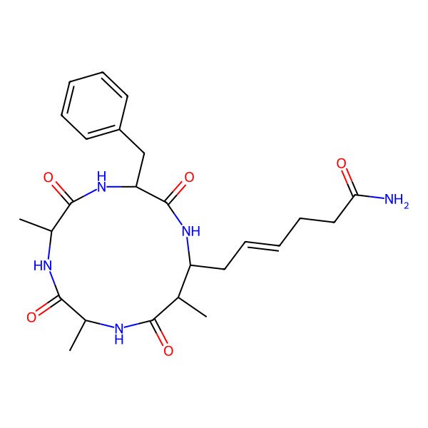 2D Structure of 6-(8-Benzyl-2,5,12-trimethyl-3,6,9,13-tetraoxo-1,4,7,10-tetrazacyclotridec-11-yl)hex-4-enamide