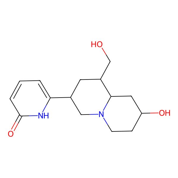 2D Structure of 6-[8-hydroxy-1-(hydroxymethyl)-2,3,4,6,7,8,9,9a-octahydro-1H-quinolizin-3-yl]-1H-pyridin-2-one