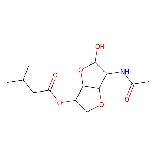 2D Structure of (6-Acetamido-5-hydroxy-2,3,3a,5,6,6a-hexahydrofuro[3,2-b]furan-3-yl) 3-methylbutanoate