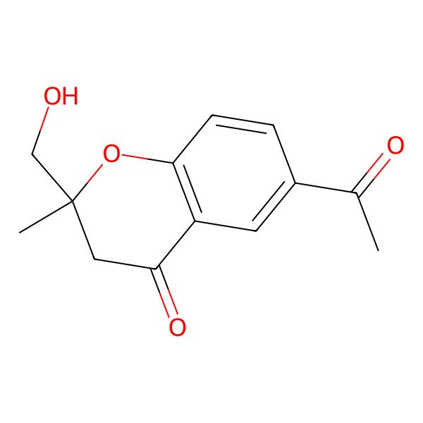 2D Structure of 6-acetyl-2-(hydroxymethyl)-2-methyl-3H-chromen-4-one