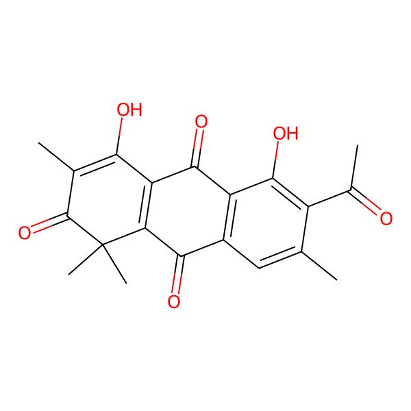 2D Structure of 6-Acetyl-4,5-dihydroxy-1,1,3,7-tetramethylanthracene-2,9,10-trione